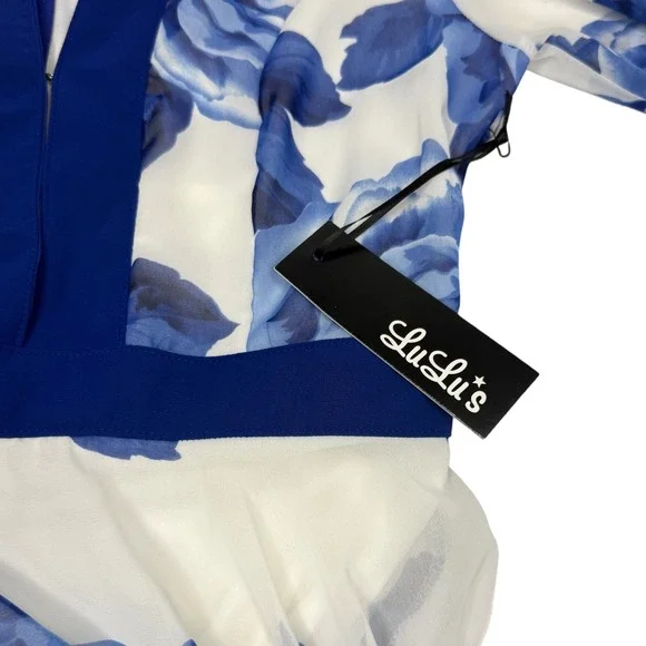 LULUS Blossom Buddy Blue Floral Print Plunge V-Neck Maxi Dress Size Medium - Picture 11 of 14